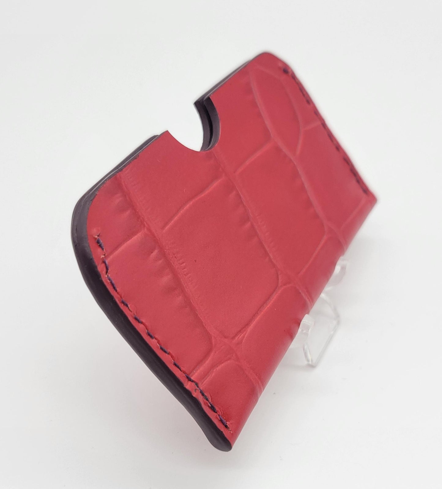 Zab - Card Wallet - Single Slot - Multi-Card Holder - Crocodile Embossed Red/Purple