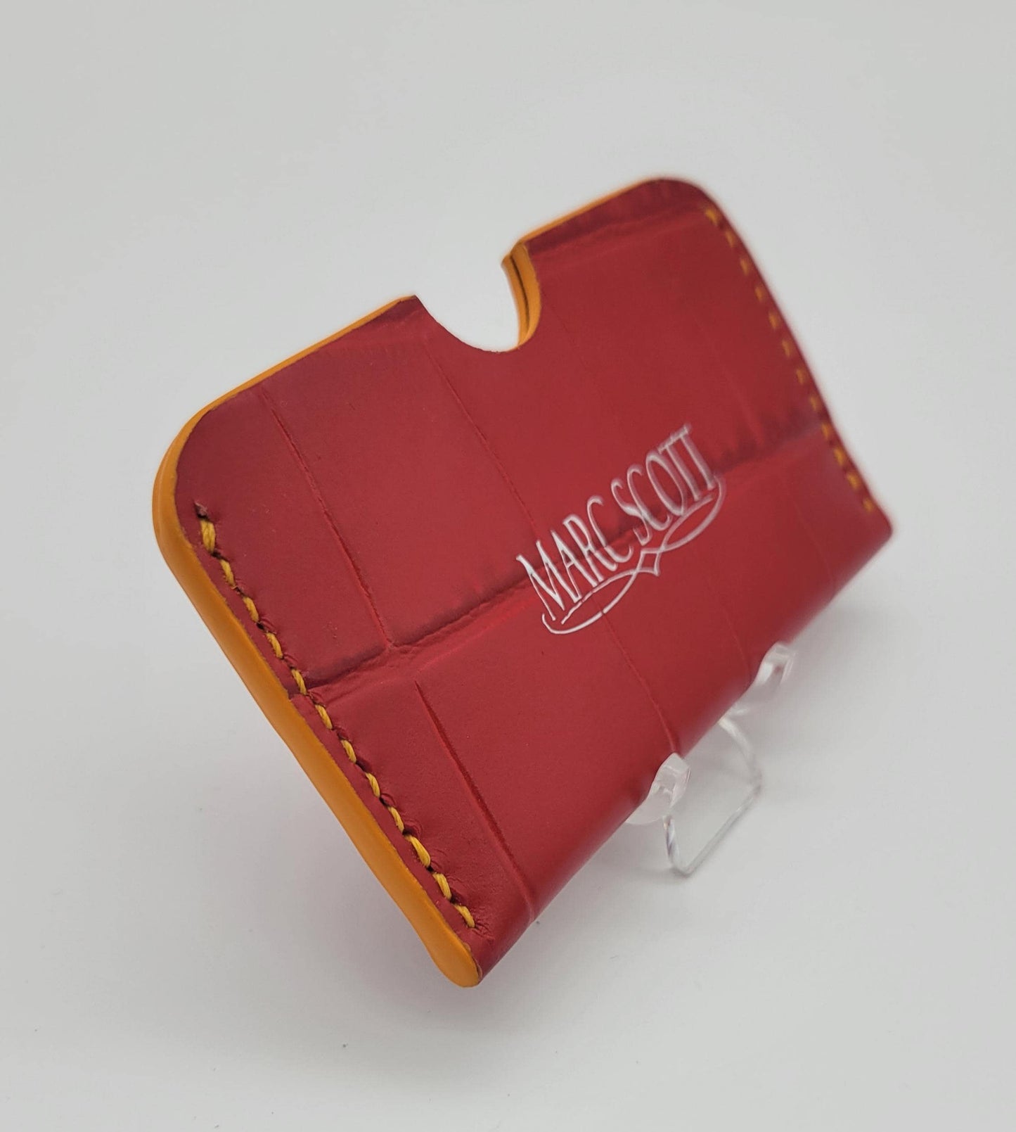 Zab - Card Wallet - Single Slot - Multi-Card Holder - Crocodile Embossed Red/Sun Orange