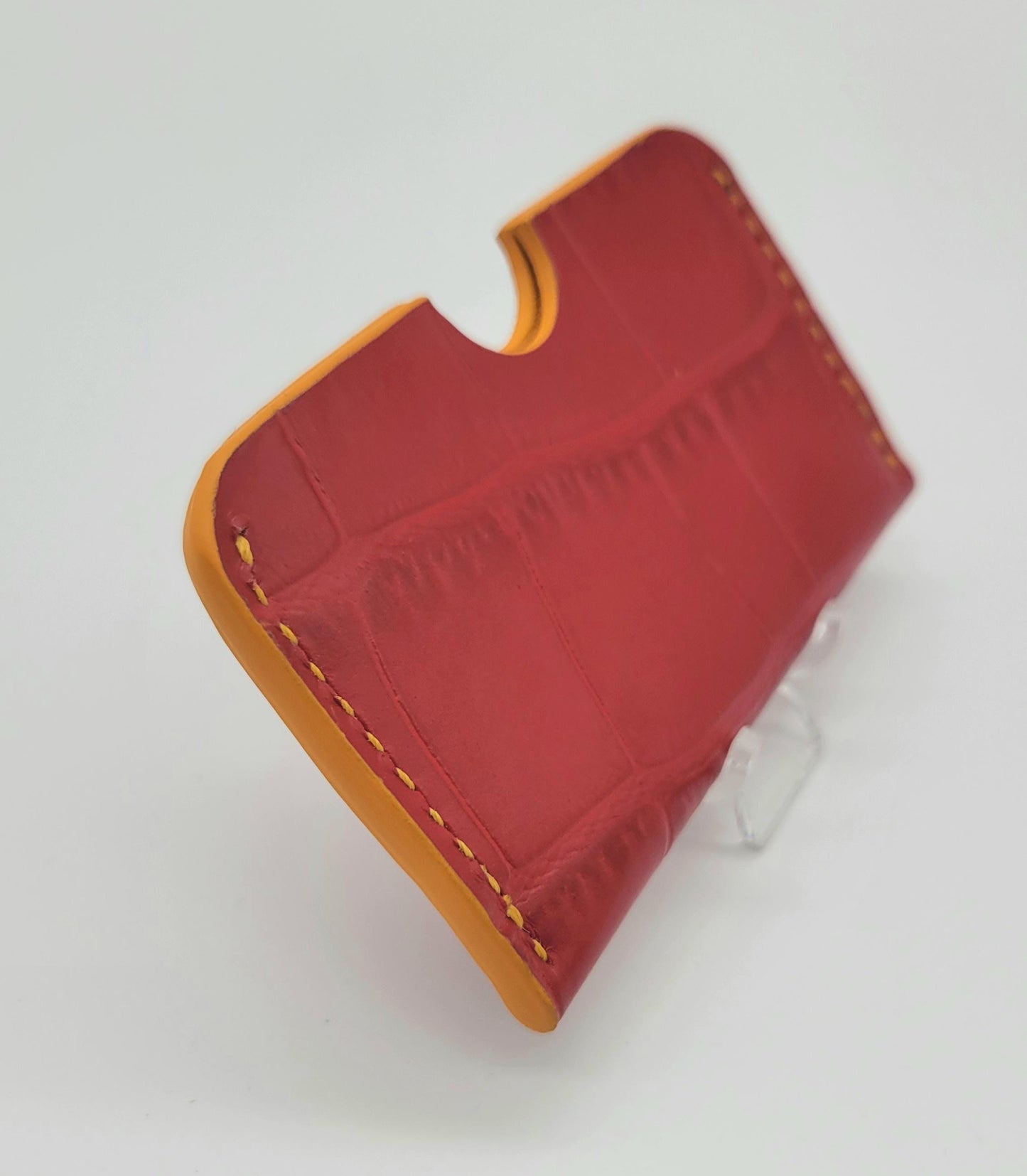 Zab - Card Wallet - Single Slot - Multi-Card Holder - Crocodile Embossed Red/Sun Orange