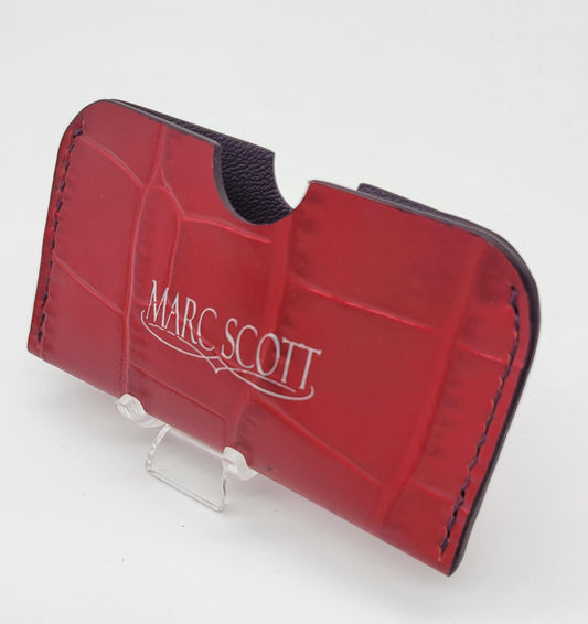 Zab - Card Wallet - Single Slot - Multi-Card Holder - Crocodile Embossed Red/Purple