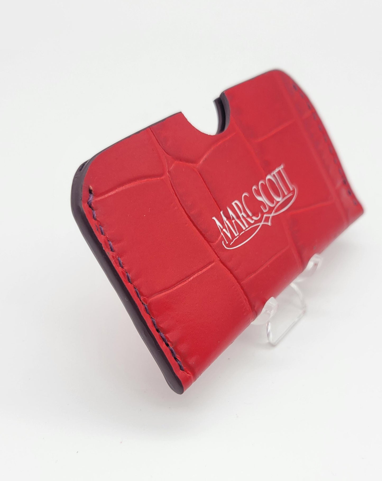 Zab - Card Wallet - Single Slot - Multi-Card Holder - Crocodile Embossed Red/Purple